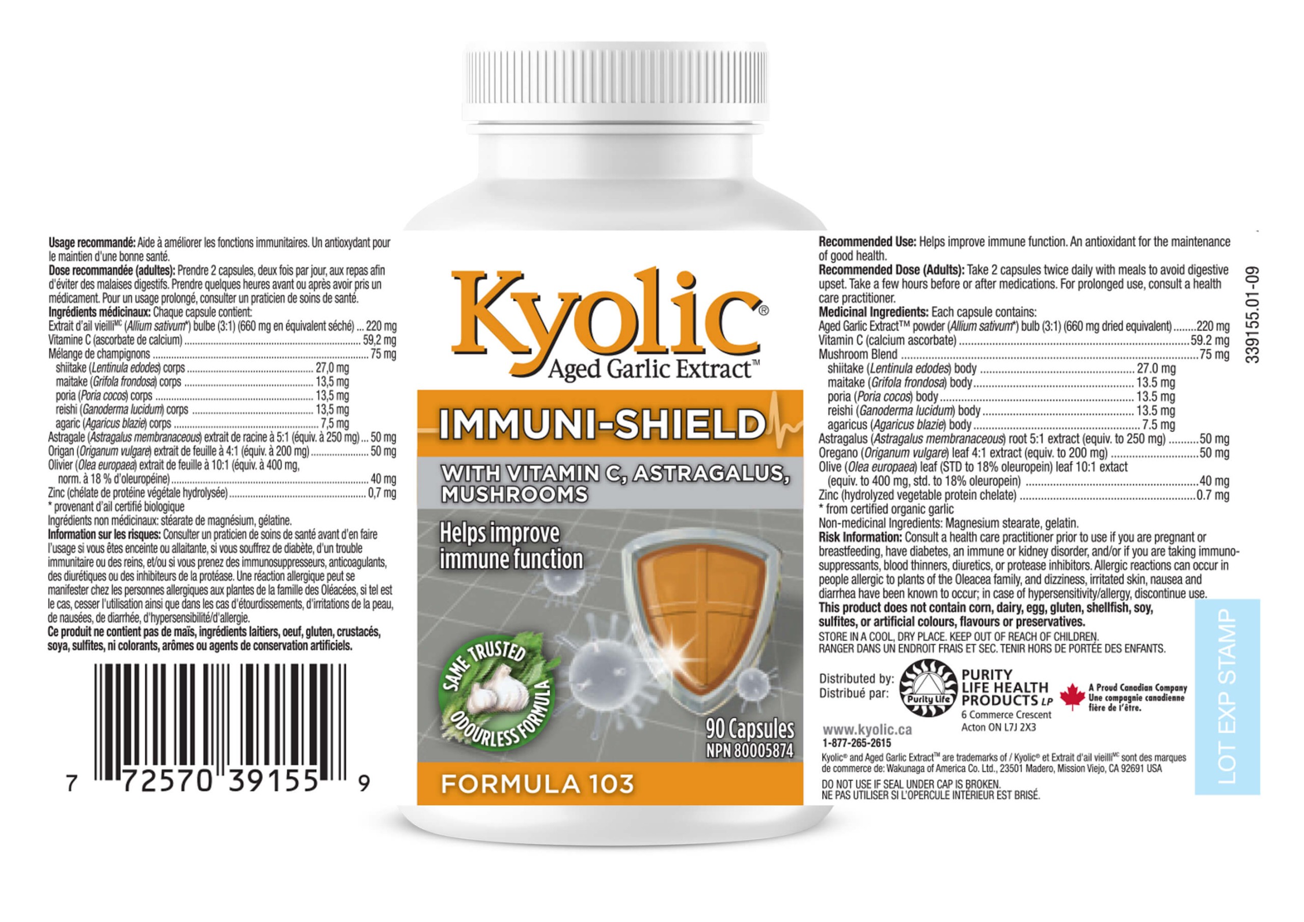 Kyolic Immuni Shield 90 Capsules Product Label
