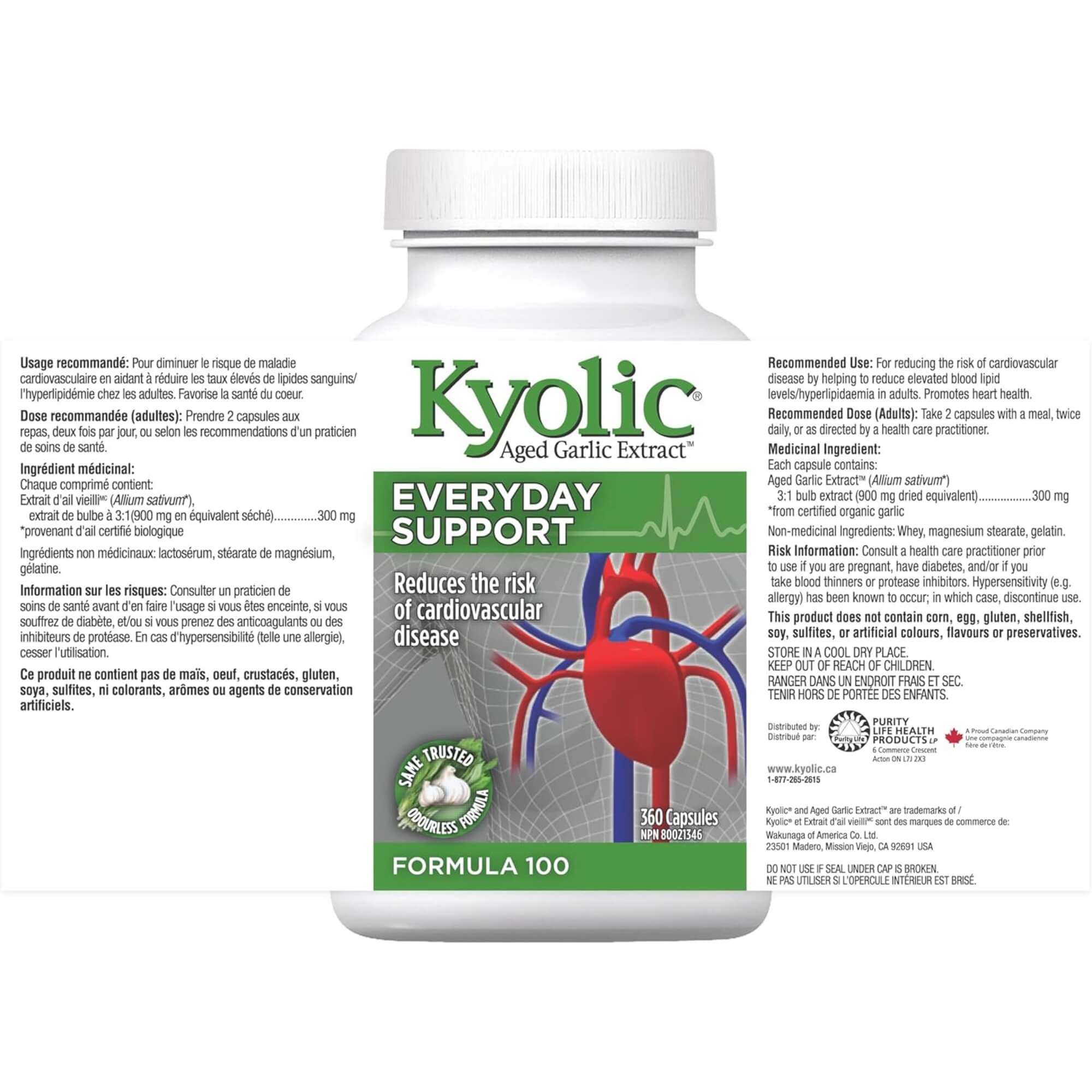 Kyolic Everyday Support 360 Capsules Product Label